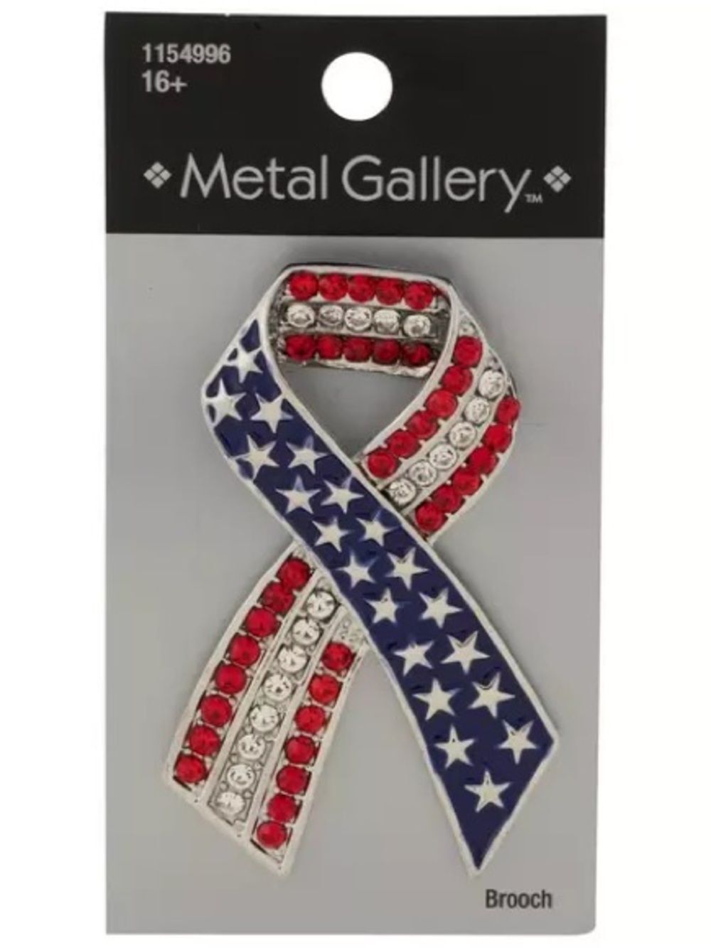 New Metal Gallery Stars & Stripes Ribbon Rhinestone Brooch